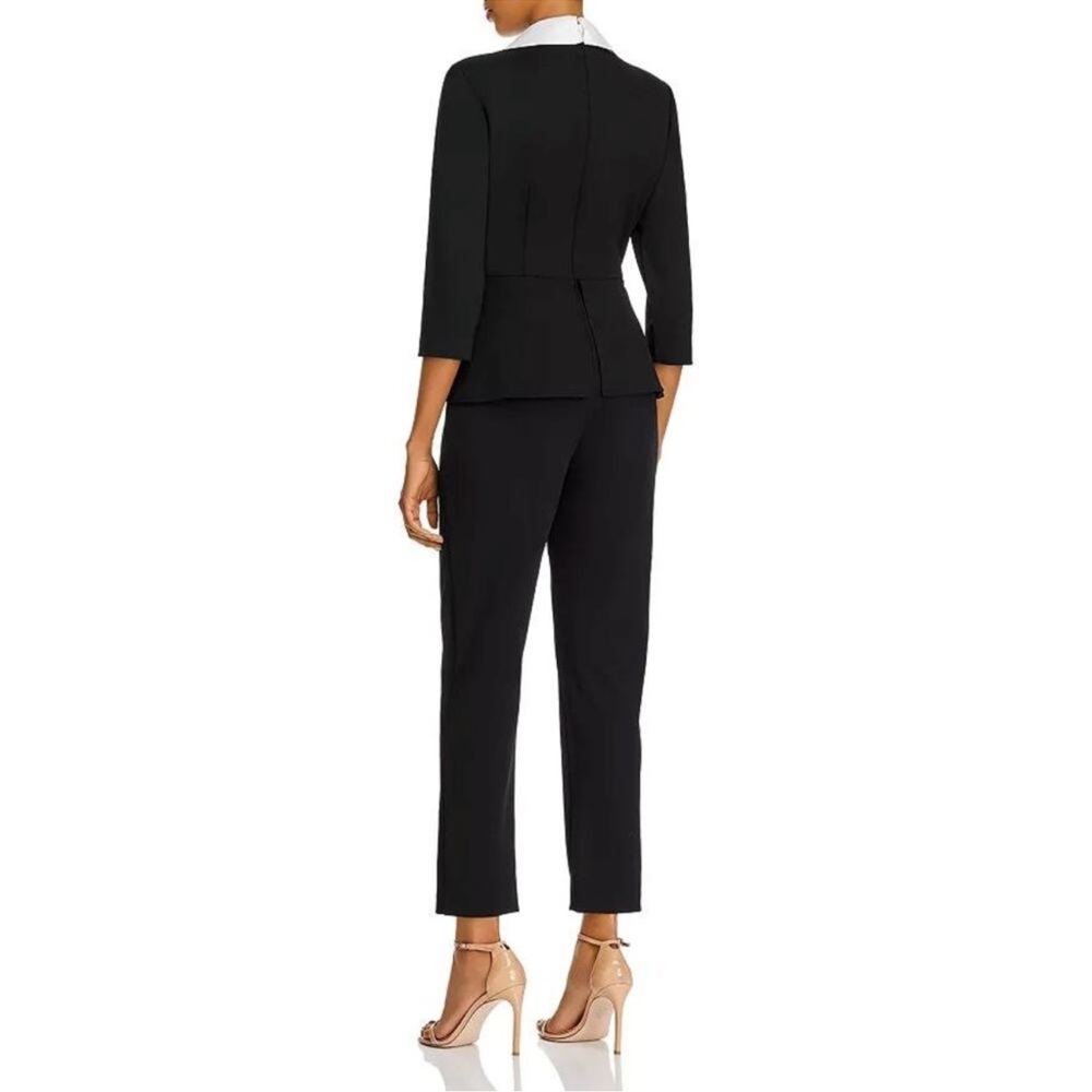 Adrianna Papell Sz Small Black & White Satin Collar Pantsuit w/ peplum/back zip - Picture 4 of 14